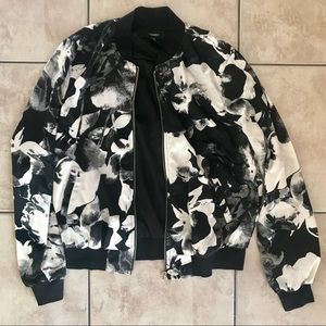 Floral satin bomber